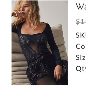 Free People Want it All Black Lace Bodysuit